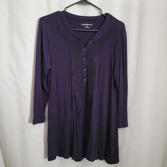 Croft & Barrow Top Dark Purple Medium flowy lace stretchy pleated Rayon classic - Picture 1 of 11